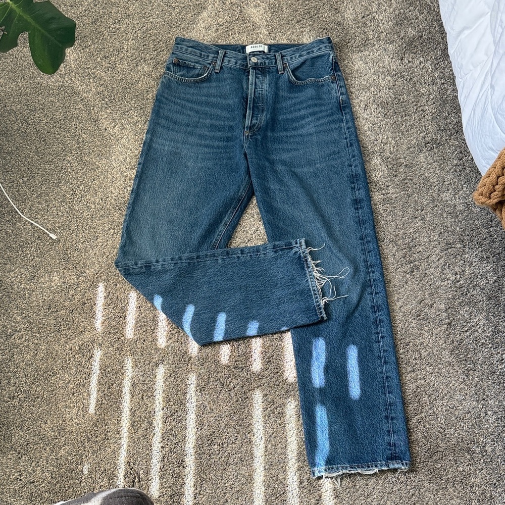 Agolde Straight Leg Jeans in Dark Blue Denim